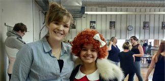 Director Claire Imrie with Gracie Silveira during a rehearsal for "Annie: The Musical". Gracie stars in the lead role of the Triple Threat Theatre production, which runs for four performances at the Academy Theatre for Performing Arts in Lindsay from August 16 to 19, 2018. (Photo: Sam Tweedle / kawarthaNOW.com)