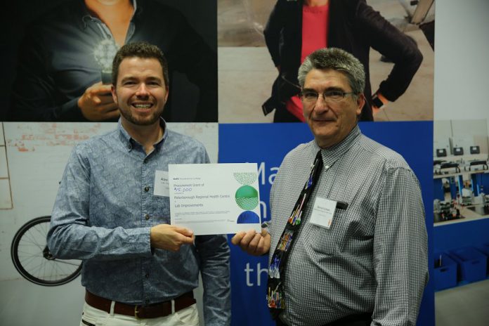  Lab Improvements CEO and co-founder Alex Bushell with Peterborough Regional Health Centre laboratory manager Bernard Schaan. (Photo courtesy of Innovation Cluster)