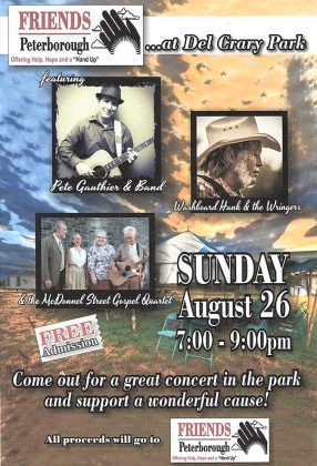 Pete Gauthier, Washboard Hank and The Wringers, and the McDonnel Street Gospel Choir will perfrom at the FREINDS Peterborough benefit concert on August 26, 2018.