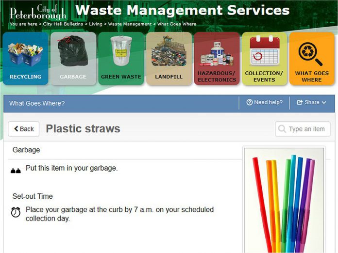 The City of Peterborough Waste Management website allows you to type in a particular item or material and then receive specific instruction about the how and where of its disposal. It's also available as an app for your iOS or Android device. 