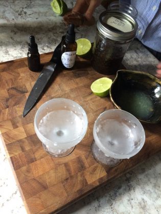 Cocktail prep at Bittersweet Botanicals. The new company makes three varieties of bitters with more on the horizon. (Photo: Eva Fisher / kawarthaNOW.com)