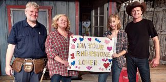James Barrett as Ray, Sarah Quick as Caroline, Tara Koehier as Hannah, and Jake Simons as Jesse Emberley in the Globus Theatre production of "Sugar Road" as the Lakeview Arts Barn in Bobcaygeon until September 1, 2018. (Photo: Sam Tweedle / kawarthaNOW.com)