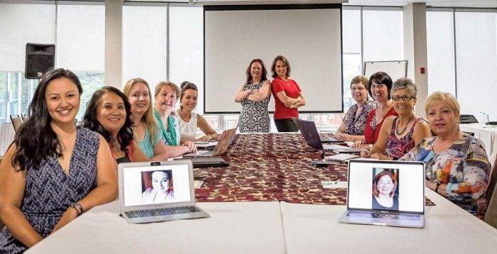 The 2018-19 board of directors of the Women's Business Network of Peterborough, from left to right: (on laptop) Program Director Danielle McIver, Secretary Grace Reynolds, External Communications Director Rencee Noonan, Treasurer Christine Teixeira, Member Communications Director Diane Wolf, Director at Large Josee Kiss, President Tracey Ormond, Past President Lorie Gill, Technical Director Karen Copson, Program Director Lori McKee, Membership Director Arlene Blunck, Social Director Gail Moorhouse, and (on laptop) Strategic Planning Director Colleen Carruthers. (Photo: Heather Doughty)