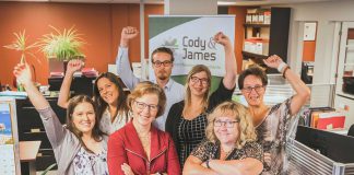Gwyneth James and Suzanne Cody (front) of Cody & James Chartered Professional Accountants, with team members Lisa Stanley, Kelly Wagar, Patrick Finlay, Amy Kulmala, and Cheri Anderson (not pictured: Leah Manley, Bev Collins, Sandy Mayhew, and Pam Hammett). Cody & James CPAs has recently joined Porter Hetu International, a Canadian-based organization of accounting firms. (Photo: Heather Doughty)
