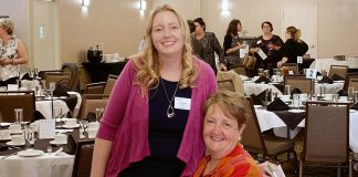Diane Wolf (right) with her daughter, entrepreneur Christine Teixeira, at a recent meeting of the Women's Business Network of Peterborough (WBN). Diane, a business consultant and a former business professor, is launching a psychotherapy practice in 2019. She and her daughter Christine are both on the 2018-19 WBN board of directors, a first for the organization. (Photo: WBN)