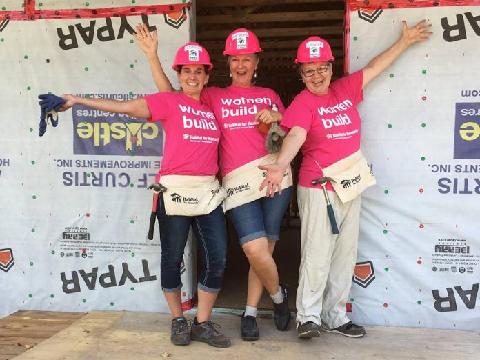 WBN members Lorie Gill, Marlaine Bennett, and Louise Racine participating in the 2018 Women Build project for  Habitat for Humanity Peterborough and Kawartha Region. (Photo: WBN)