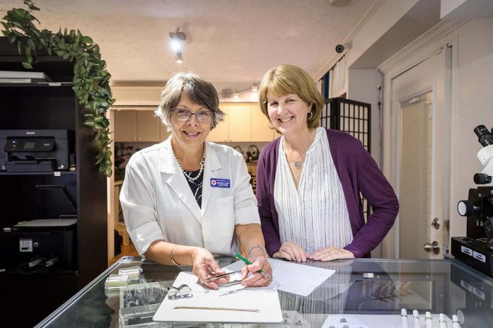 Kim Winter with Studio Manager Erin Radoja, who has a Graduate Jeweller CJAGJ® designation from the Canadian Jewellers Association. (Photo: Heather Doughty)