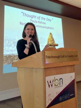 An experienced and compelling communicator, Paula delivers the thought of the day at the 2018 annual general meeting of the Women's Business Network of Peterborough. (Photo: WBN)