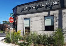 The Wine Shoppe on Park, on the corner of Park and Brock Streets in Peterborough, is one of many local businesses taking environmental actions to green their business. In 2016, The Wine Shoppe worked with GreenUP to DePave an area outside their front entrance, replacing pavement with a garden. (Photo courtesy of GreenUP)