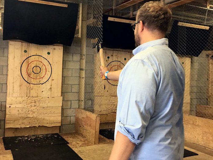 The Peterborough Axe Club, the first axe-throwing club in Peterborough & the Kawarthas, hosts leagues, group bookings, and walk-ins.