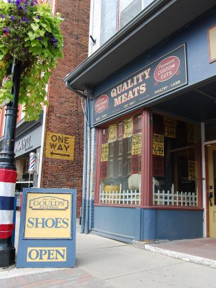 Gould's Shoes transformed into the Quality Meats butcher shop for the filming of the "IT" sequel.  (Photo: April Potter / kawarthaNOW.com)