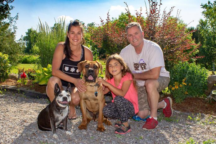 Peterborough Humane Society honourary chair couple Jen and Tim Farquharson with their daughter Hannah and their dogs Jimmie and Roscoe (who was rescued from a Korean dog meat farm). Participating in, sponsoring, or donating to the "Strutt Your Mutt" fun dog walk on September 23, 2018 will help support the Peterborough Humane Society to continue its work to help over 2,000 animals annually that have been lost or rescued in our community. (Photo courtesy of Peterborough Humane Society)