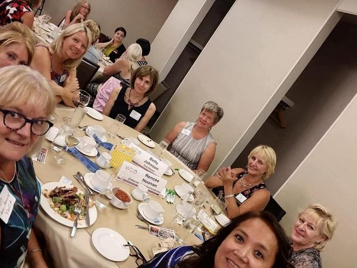 One of the tables at the kick-off meeting of the 2018-19 season of the Women's Business Network of Peterborough at the Holiday Inn in Peterborough on September 5, 2018. During member meeting throughout the year, each table includes a designated facilitator who ensures everyone at the table is introduced and encourages conversation.  New this year, the WBN will be launching a mentorship program, an initiative that aims to match new members with more experienced members. (Photo: Rencee Noonan / WBN)