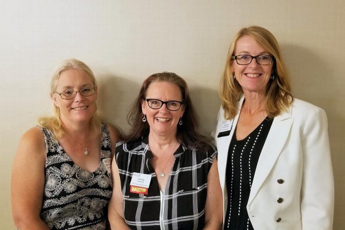 Three members of the Women's Business Network of Peterborough -- Heather Doughty, Tracey Ormond, and Monika Carmichael -- each candidly shared their personal stories of struggle and success at the kick-off meeting of the networking organization's 2018-19 season at the Holiday Inn in Peterborough on September 5, 2018. (Photo: Rencee Noonan / WBN)