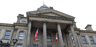 Victoria Hall in the Town of Cobourg is the location for several events taking place during Armistice 18, the largest commemoration in Canada of the 1918 armistice that ended the First World War, which runs until Remembrance Day. One of the events at Victorial Hall includes the play "Last Day, Last Hour" by Hugh Brewster, which is staged in the actual courtroom where the 1928 Currie libel trial took place. (Photo: April Potter / kawarthaNOW.com)