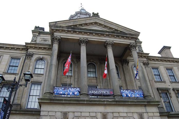 Victoria Hall in the Town of Cobourg is the location for several events taking place during Armistice 18, the largest commemoration in Canada of the 1918 armistice that ended the First World War, which runs until Remembrance Day. One of the events at Victorial Hall includes the play "Last Day, Last Hour" by Hugh Brewster, which is staged in the actual courtroom where the 1928 Currie libel trial took place. (Photo: April Potter / kawarthaNOW.com)