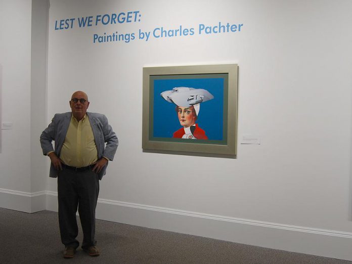 Artist Charles Pachter with his painting "Tank Top" at the opening ceremony of Armstice 18 in Cobourg  on Sunday, September 30, 2018. (Photo: April Potter / kawarthaNOW.com)