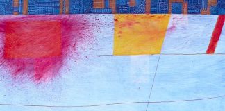 Detail of 'Hopscotch', one of a series of abstract paintings by Andrew Cripps on display this November at Coeur Nouveau in downtown Peterborough. The show opens at 6 p.m. on Friday, November 2nd, in conjunction with the First Friday Art Crawl. (Photo courtesy of Coeur Nouveau)