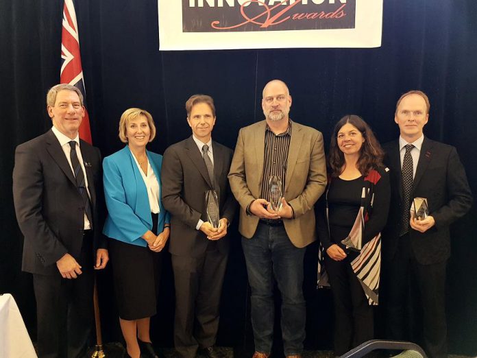 The 2018 Innovation Awards were handed out on October 19, 2018 to Belair Mechatronics, Netmechanics, and The Lindsay Advocate. (Photo: Kawartha Lakes CFDC / Twitter)