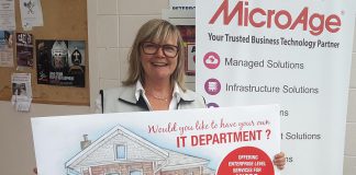 Amy Simpson, owner of information technology solutions firm MicroAge Peterborough (which is celebrating 35 years in business), launched a new offering for micro-businesses at the Peterborough Chamber of Commerce's Love Local Trade Show on October 3, 2018. (Photo: Jeannine Taylor / kawarthaNOW.com)