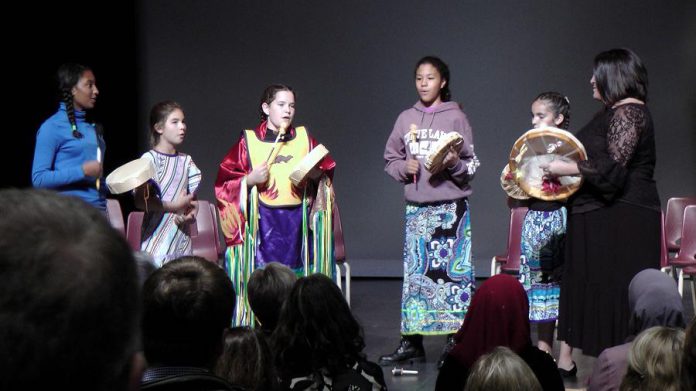 The Red Path Singers perform prior to drumming in the award nominees to the stage. (Photo: Bruce Head / kawarthaNOW.com)