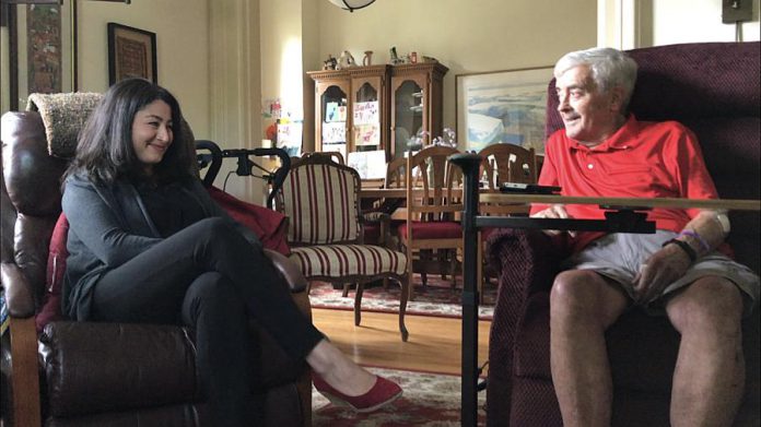 Peterborough-Kawartha MP Maryam Monsef visiting with former Liberal MP and MPP Peter Adams, who passed away on September 28, 2018 at age 82 following a lengthy battle with cancer. (Photo: Office of Maryam Monsef)