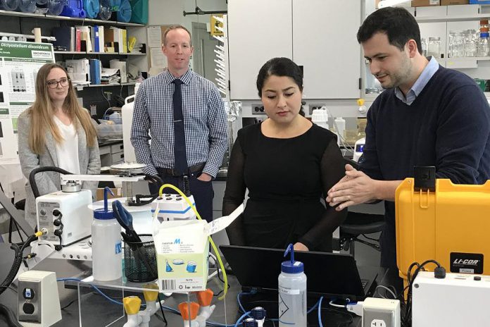 Peterborough-Kawartha MP Maryam Monsef visiting a lab at Trent University on October 9, 2018 following the announcement on October 9, 2018 of $2.4 million in federal funding for science research at the university. (Photo: Office of Maryam Monsef)