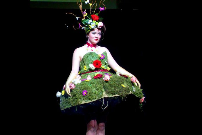 At the 2011 Wearable Art Show, artist (and kawarthaNOW art columnist) Shannon Taylor created this piece modelled by Public Energy  Administrator and Marketing Director (and kawarthaNOW food columnist) Eva Fisher. (Photo: Public Energy)