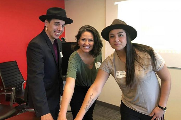 Peterborough's Missy Knott (centre), pictured with fellow hosts Cody Coyote and Kayla Whiteduck, at the launch of ELMNT 95.7 FM in Ottawa. (Photo: Cody Coyote / Facebook)
