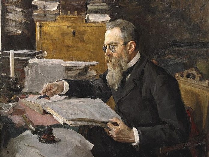 A portrait of Nikolai Rimsky-Korsakov by Valentin Serov from 1898, 10 years after the composer wrote "Scheherazade". (Public domain)