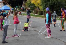 At two recent Pulse Pop-ups in Peterborough's East City, Sharleen from Boho Fab (far right) led attendees in hula hoop activities along with whimsical hoop performances for residents to enjoy. (Photo: Karen Halley)