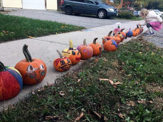 A young Euclid Avenue resident places her pumpkin along with many others that were painted during an activity at recent Pulse Pop-up event. (Photo: Lindsay Stroud)