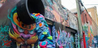 It takes 2,650 litres of water to produce a single cotton t-shirt, and Canadians throw away more than 12 million tonnes of clothing and textiles every year, 95 per cent of which could be reused or recycled. Pictured is part of an interactive art installation about textile waste in Graffiti Alley of Toronto’s Fashion District created by Value Village Thift Store for "Textile Tuesday" during Waste Reduction Week, which takes place until October 21st. (Photo: Value Village / Instagram)