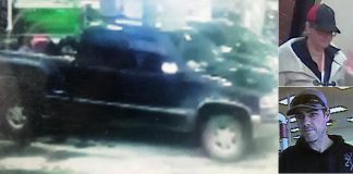 Kawartha Lakes OPP are seeking the public's assistance in identifying the GMC Sierra pick-up truck and two suspects, the female driver and male passenger, shown in these photos. (Supplied photos)