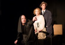 Dan Smith as Igor, Sarah McNeilly as Inga, and Luke Foster as Fredrick Frankenstein in Ryan Kerr's recreatinn of the 1974 Mel Brooks' cult classic "Young Frankenstein", running from October 25 to 27, 2018 at The Theatre on King in downtown Peterborough. (Photo: Andy Carroll)