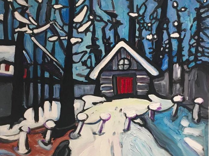 A detail from "Quebec Cabin, From the River, in Spring" by Jennifer Churchill, whose series of bold and bright contemporary landscapes depicting the Canadian North is currently on display at the Agnes Jamieson Gallery in Minden. (Photo courtesy of the artist)