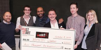The Innovation Cluster and Trent Business Students Association have teamed up to celebrate Global Entrepreneurship Week this week with a series of events, including the Pitch It! entrepreneurial competition for Trent University and Fleming College students on November 15, 2018. Pictured are the winners of the 2017 Pitch It! entrepreneurial competition, where five teams each took home $500. (Photo courtesy of the Innovation Cluster)