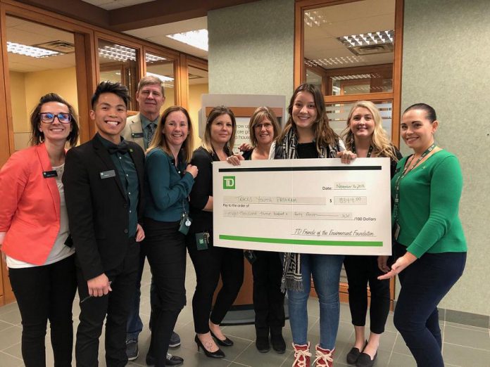 Staff at the Chemong branch of TD Canada Trust present a grant for $8,344 to the TRACKS Youth Program. (Photo courtesy of TD Canada Trust)