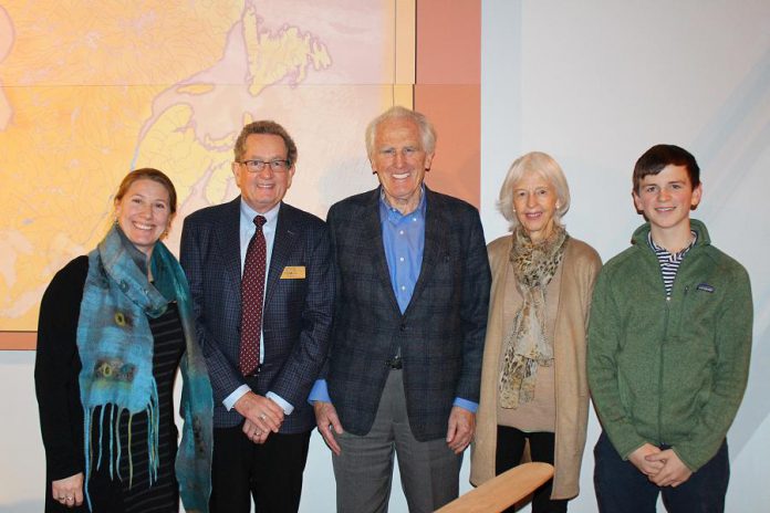 Peter and Camily Daglish (third and fourth from left), directors of the  Dalglish Family Foundation, with their gandson Luke Abell (far right), along with Canadian Canoe Museum executive director  Carolyn Hyslop and capital campaign chair Bill Morris. The Dalglish Family Foundation has committed $1.2 million to the museum's capital campaign to build the new museum facility alongside the Peterborough Lift Lock on the Trent-Severn Waterway. (Photo courtesy of The Canadian Canoe Museum)