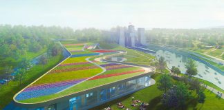The 1.5-acre green roof of the new Canadian Canoe Museum facility, to be located at the Peterborough Lift Lock National Historic Site, will be named in honour of the Dalglish Family Foundation, which had donated $1.2 million to the museum's capital campaign to build the new facility. The roof, which is the largest external surface of the facility, will feature an accessible boardwalk, a wildflower meadow, and local grasses, and will result in energy conservation and environmental benefits. (Rendering: heneghan peng / Kearns Mancini Architects)