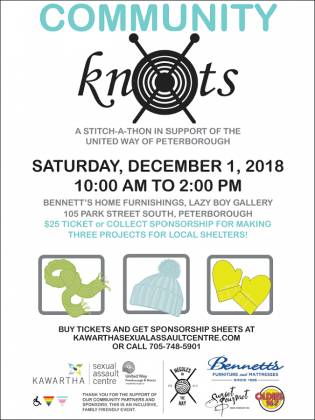 The Community Knots Stitch-a-Thon takes place from 10 a.m. to 2 p.m. on Saturday, December 1st at Bennett's Home Furnishings in Peterborough.