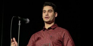 Trent University archaeology grad student Jeremy Brooks won a prize package valued at more than $10,000 at the 2018 Cubs' Lair entrepreneurial competition held in Peterborough on November 22, 2018. Brooks has created an archaeological virtual reality online database (AVROD) that allows students to virtually interact with remote archaeological sites. (Photo courtesy of Innovation Cluster)