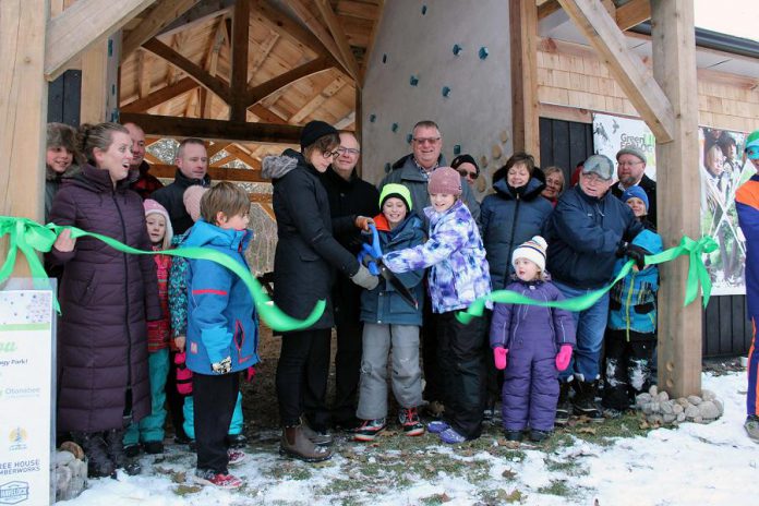 The official ribbon cutting of the new Ecology Park Children's Education Shelter on November 20, 2018. GreenUP will use donations received this holiday season to enhance the open-air classroom in the shelter by replacing the woodchip surface instead the shelter with permeable accessible flooring that will enable the space to be used by all persons. Other areas of Ecology Park that are to be made accessible include parking, the washroom, pathways, and more. (Photo: GreenUP)