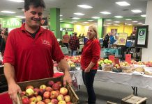 The Peterborough Regional Farmers' Market opened on Saturday, November 3rd at its new winter location in Peterborough Square in downtown Peterborough. The indoor market runs from 8 a.m. to 1 p.m. every Saturday from November to April and includes the same features as the summer outdoor market, including products from local primary producers (pictured is Brian Allin of Allin's Orchards), prepared food, artisan products, live music, and a children's area. (Photo: Barb Shaw / kawarthaNOW.com)