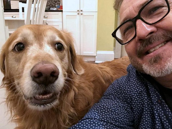 Mike Melnik, former radio host and owner of Impact Communications in Peterborough, with his dog Rosie. One winter, Mike was out walking Rosie when he had a serious fall, requiring a trip to the emergency room at Peterborough Regional Health Centre (PRHC) and five days of treatment and recovery at the hospital. Private donations from people like you allow PRHC to purchase the technology and equipment to advance patient care, both in the emergency room and throughout the hospital. (Supplied photo)