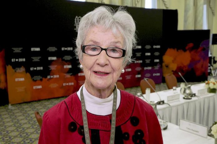 Peterborough activist, feminist, and writer Rosemary Ganley (pictured at a meeting of the G7 council on issues of gender equality in June 2018) will receive the 2018 YMCA Peace Medal. (Photo: Global Affairs Canada)