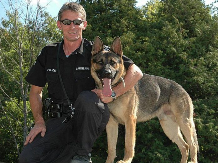 In the past, the Rotary Club of Peterborough Kawartha also funded the acquisition and training of K9 Harris, pictured here with his handler Sergeant Jeff Chartier. Harris retired in 2011 and died in 2015. (Photo: Peterborough Police Service)