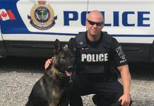 This year's annual Kawartha Rotary Christmas Auction aims to raise $28,000 for the purchase and training of Isaac, the newest member of the Peterborough Police Service's Canine Unit, pictured with his handler Constable Bob Cowie. Featuring around 250 items, the auction opens on Monday, November 19th and closes on Sunday, December 2nd. (Photo: Dean Ostrander / Rotary Club of Peterborough Kawartha)