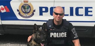 This year's annual Kawartha Rotary Christmas Auction aims to raise $28,000 for the purchase and training of Isaac, the newest member of the Peterborough Police Service's Canine Unit, pictured with his handler Constable Bob Cowie. Featuring around 250 items, the auction opens on Monday, November 19th and closes on Sunday, December 2nd. (Photo: Dean Ostrander / Rotary Club of Peterborough Kawartha)