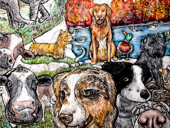 A detail from "Unlimited", Peterborough artist Lisa Martini-Dunk's scratchboard piece that has been selected for the official poster for National Purebred Dog Day on May 1, 2019. (Photo: National Purebred Dog Day)